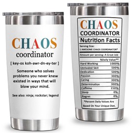 YXOTJHS Chaos Coordinator Tumbler, Chaos Coordinator Gifts for Women Boss Lady Coworker Manager Teacher Assistant Mom-Thank You Gift, Birthday Gifts for Women-20 Oz Stainless Steel Tumbler
