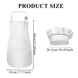 kissral Kids Apron + Chef Hat Set, Children Adjustable Kitchen Chef Apron with Pockets for Cooking Baking Painting 4-12 Years Old