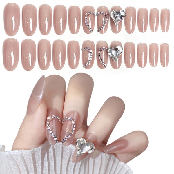 PEXIVOZ 24 Stück Fake Nails mit Glitzernden Herzförmigen Strasssteinen,Lang,künstliche Nägel,aus