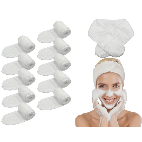 10-Pack White Spa Headbands for Facials | Professional Microfiber Facial