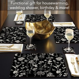 Cala Home Midnight Garden Decorative Hardboard Cork Back Tabletop Placemats 4 Pack Manufactured in The USA, Heat Tolerant and Easily Wipes Clean