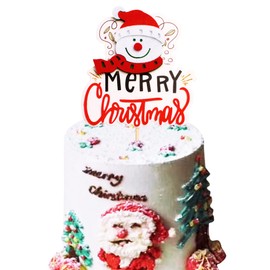 Ercadio - Paquete de 1 decoración para tartas de muñeco de nieve con diseño de muñeco de nieve para decoración de tartas de Navidad para Nochebuena, Navidad, fiesta, decoración de pasteles