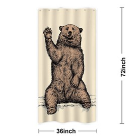 Riyidecor Stall Small Bear RV Shower Curtain 36Wx72H Inch Animal Narrow Half Single Walkin Funny Standing Kids Brown Say Hello Kids Decor Fabric Bathroom Polyester Waterproof Plastic Hooks WW-PYKF