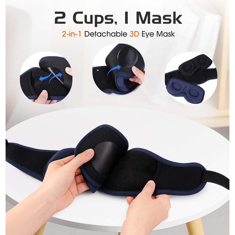 AHUIARGY Bluetooth Sleep Mask with 2 Removable 3D Contoured Cup,