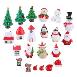 Feelfly 22 PCS Christmas Figurines Miniatures Kit, Christmas Micro Landscape Mini Resin Ornaments Set for DIY Fairy Garden Accessories Dollhouse Decoration Desktop Christmas Decoration (#B)