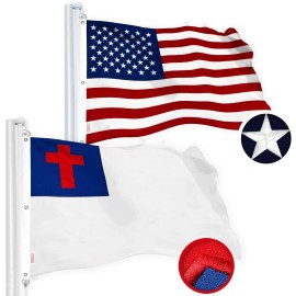 UD_G128 Combo Pack: American USA Flag 5x8 Ft & Christian Flag 5x8 Ft, Both Embroidered SPUN Polyester, Indoor/Outdoor, Brass Gro