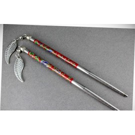 Perfect Hairstyle with Our Hair Accessories - Red Green Set 2 Dangle Leaf Floral Flower Hair Chop Sticks Picks Pins 6 1/8" Fashionable Hair Accessory Hair Jewelry Accessories for Lady Women