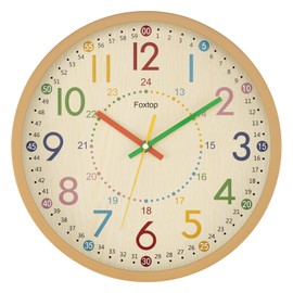 Foxtop Children's Learning Clock - Learning Clock without Ticking Noises - Analogue Children's Clock for Learning and Practising the Time - 24H - Decorative Children's Room, 30 cm