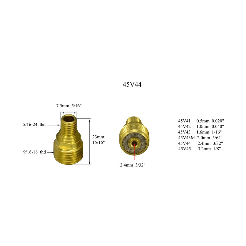 RIVERWELD TIG Gas Lens Collet Bodies 45V44 13N23 3/32" &