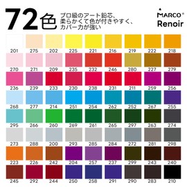 Marco Adult Coloring Colored Pencils, 72 Colors, For Watercolor, Professional Dry & Wet Dual Use, Includes Brush & Pencil Sharpener, 3.7 mm Coarse Core, Break-Resistant, Large Area Base Coloring