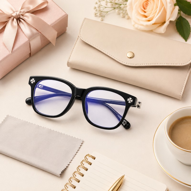 Oversized Blue Light Glasses for Women – Rhinestone Decor Computer