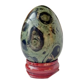 Manekieko Natural Kambaba Jasper Egg Shaped Meditation Chakra and Home Decoration for Balancing Gemstones and Crystal Figures, 5 x 3.5 cm Reiki Healer and Yoga Practitioner with Wooden Stand