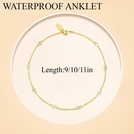 HIROM JOINS 14K Gold Anklets for Women Non Tarnish 1/5 Carat Diamond Ankle Bracelets Waterproof Anklet Bracelet for Womens Box Station Chain Design Jewelry 3 Sizes 9in