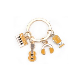 Elegant Stainless Steel Keyring with Violin, Headphones and Microphone Pendant, Gift for Women, Good Friend, Mum or as a Small Thank You for Colleagues for Birthday or Wedding, silver