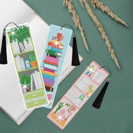 HTTDMY 8PCS Diamond Painting Art Bookmarks,Cute Acrylic Bookmarks Crafts Kits Gifts with Pendants for Adult Women Book Lovers (Bookshelf)