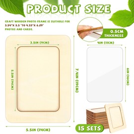 VOKOY 15 Pack Wooden Picture Frames for Crafts, 4" x 6" Photos DIY Wood Frames for Crafting,Unfinished Standing Photo Frame with Clear Protector DIY Wood Decorate for Mother's Day Birthday Party Gifts