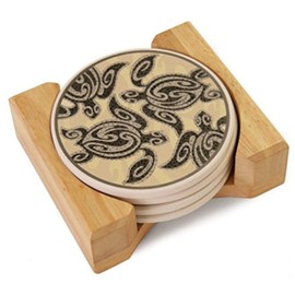 Hawaiian Ceramic Coaster Set, Tribal Honu