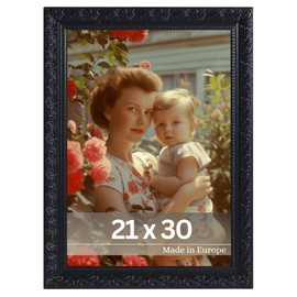 VictoR Rubens Vintage Picture Frame 21 x 30 cm (A4) Black Frame 30 x 20 mm Real Glass Picture Frame Baroque Antique Picture Frame 20 x 30 Vintage Picture Frame A4 Black