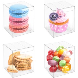 Vowcarol 2.25x2.25x3 Inches Small Favor Boxes, Clear Boxes for Macaron, Small Transparent Wedding Baby Shower Birthday Party Favor Boxes, 3 Macaron Box - 25 Pack