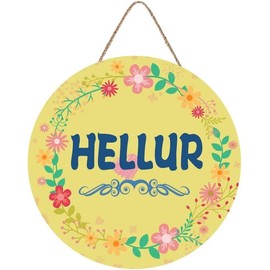 Hellur Words Funny Hanging front door Signs, Welcome Sign Hellur Door Sign Porch Sign, Funny Porch Sign, Patio Sign Circular Sign Living Room Kitchen Porch Rustic Hanger 12x12 Inches