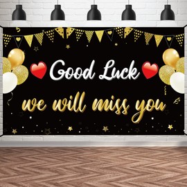 Pimvimcim Going Away Party Decorations We Will Miss You Good Luck Banner, Black Gold Farewell Backdrop Party Supplies, Goodbye Coworker Retirement Graduation Moving Away Poster Decor