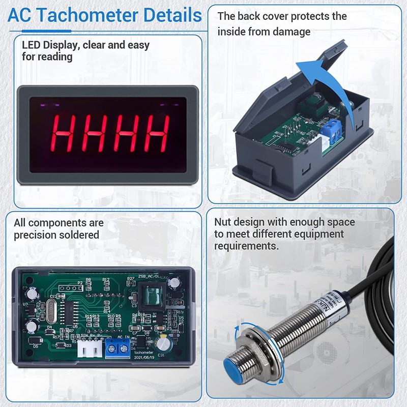 DONGKER Digital LED Tachometer, AC 230 V 110 V Digital