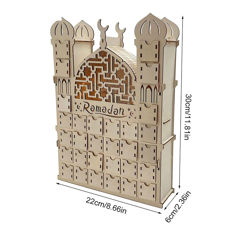 Wooden Ramadan Calendar 30 Storage Drawers LED Light Decorative DIY