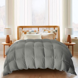 puredown® Goose Feather Comforter Oversized Queen Size, All Season Duvet Insert Medium Warmth, Cloud Soft Hotel Collection Comforters with 100% Cotton Cover (98x98 Inch, Grey)