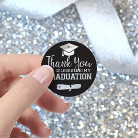 Graduation Thank You Favor Labels - School Colors - 1.75 in. - 40 Count (Silver Black)