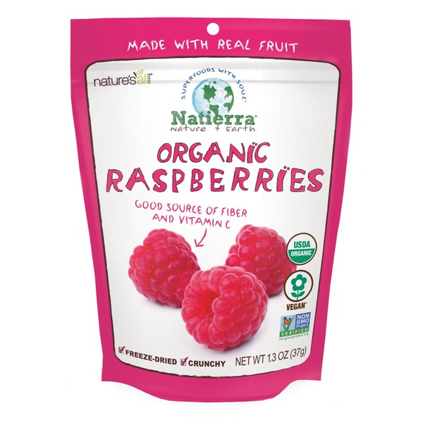 NATIERRA Nature's All Foods Organic Freeze-Dried Raspberries | Non-GMO & Vegan | 1.3 Ounce