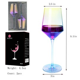 HELLWANG Wine Glasses Set of 2, Hand Blown for Seven Color Dazzling, Ultra-thin, Blindingly bright, Best for Wine tasting, Christmas, Birthday, Anniversary, Wedding Gifts-20 OZ