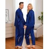 SWOMOG Couple Matching Pajamas Set Silk Satin Button Down Sleepwear