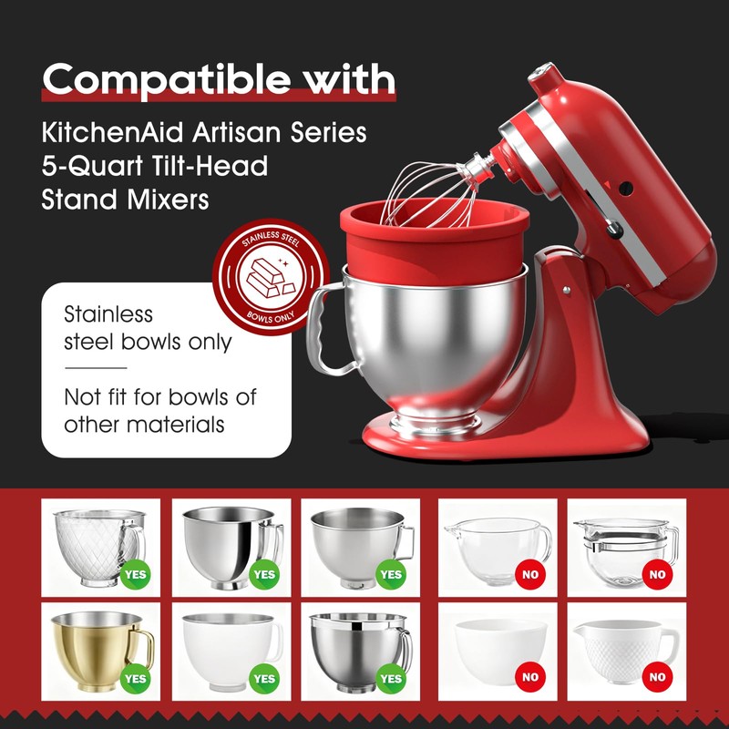 Silicone Bowl Liners for 5 Qt KitchenAid Mixers,3 Liners with