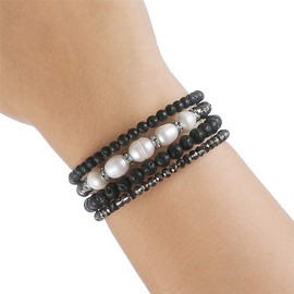 Beaded Freshwater Pearl Chakra Bracelet - Multi Strand Wrap Bracelet with Natural Crystal Agate Beads, Birthday Gifts for Women(29-Lava)