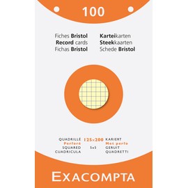 Exacompta - Ref 13653E - Bristol Squared & Punched Record Cards (Pack of 100) - 125 x 200mm in Size, 205gsm Card, Compatible with Printers - Suitable for Exam Revision & Notes - Assorted Colours