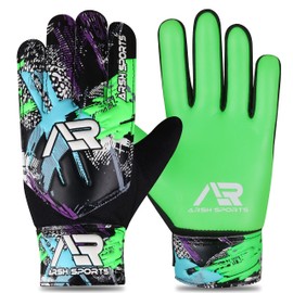 Arsh Sports Soccer Goalie Gloves,Football Goalkeeper Gloves for Kids Boys Youth Children Double Wrist Protection Along 4mm Super Grip Palm (Green Fluorescent, Size 5 Suitable for 9-12 Years)