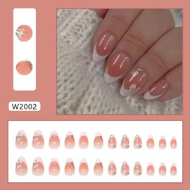 Short Press on Nails for Women White French Tip Fake Nails with Butterfly Designs Full Cover False Nails 24 Pcs (Pink-1, Short-1)