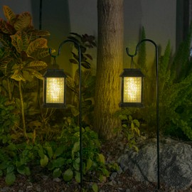 2 Pack Solar Lanterns Outdoor Waterproof, 3D Hanging Solar Lights, Type-C Rechargeable LED Pathway Lights with 2 Modes (Steady & Flashing), for Garden Decor, Patio, Yard, Camping