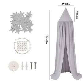 Children's Bed Canopy Round Dome, Chiffon Hemispherical Bed Curtains, Baby Mosquito Nets, Princess and Prince Bed Curtains, Children's Play Tent,Gray