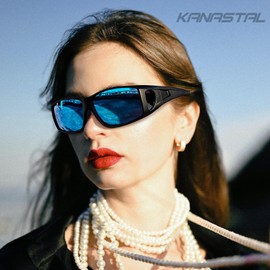 KANASTAL Oversized Sunglasses Men and Women Polarised Over Glasses Sunglasses for Glasses Wearers UV400 Sun Protection Over Sunglasses Over Normal Glasses, 8-Blue/Mirrored