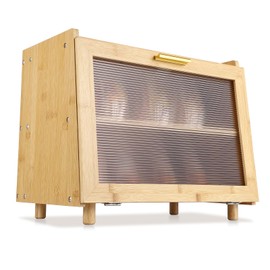 GarveeHome Bamboo Bread Box for Kitchen Counter, Double Layer Large Capacity Bread Storage Container Farmhouse Bread Box With Window, Natural Bamboo