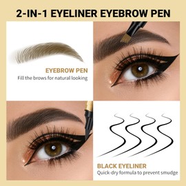 Eyebrow Pencil Waterproof Microblading Eyebrow Pen 2-in-1 Long Lasting 4 Tipped Precise Brow Pencil Eyeliner for Create Natural Hair-Like Looking Last All Day (02# Dark Brown)