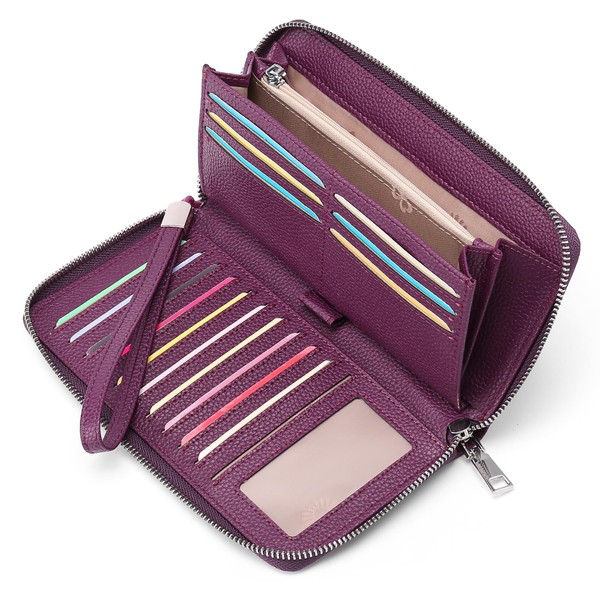 GOIACII Womens Wallet RFID Blocking Leather Zip Around Wristlet Wallets
