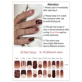 Semi Cured Gel Nail Strips, Khaki Leopard 20pcs Adhesive UV Sticker, Wraps for Home Manicure DIY