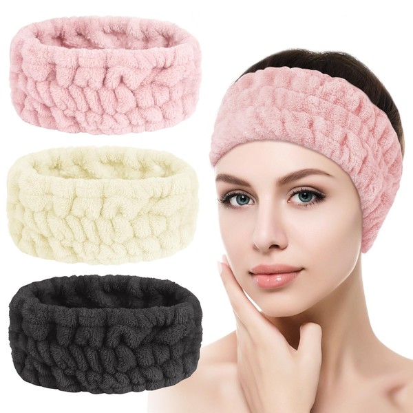 Fllintronic Pack of 3 Spa Face Headbands, Face Terry Towelling