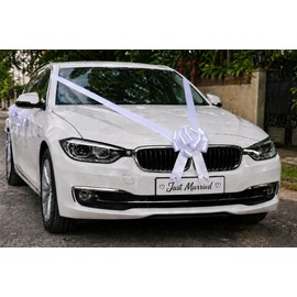 LarryRoo Wedding Car Decorating Kit – 7m Poly Ribbon with 1 Bow, 3 Bows or 5 Bows – Wedding Car/Venue Decoration Wrapping - Range of Vibrant Colours (White, 3 Bows + 7M Ribbon)