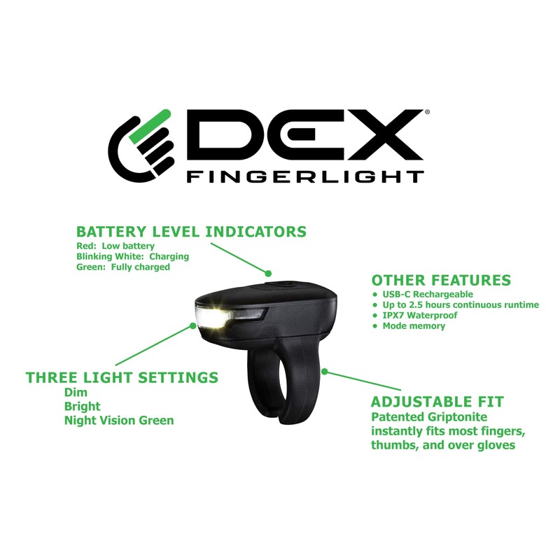 DEX FINGERLIGHT - High Tech Wearable LED Flashlight - Rechargeable
