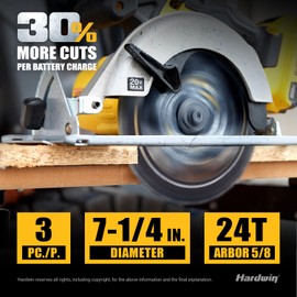 7 1/4 Inch Framing Circular Saw Blade-3Pack, 24T ATB Carbide Teeth, Lightweight for Cordless Saws. Super Thin Kerf for Cutting Wood, Plywood, MDF, OSB, Hardwood, Softwood & More.