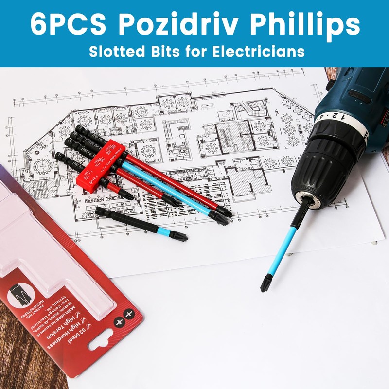 Phillips Pozidriv Slotted Bits for Electricians LATTOOK 6PCS Cross and