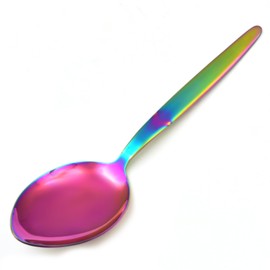 BNAZIND Kunz Spoons Cooking Spoons 18/10 Stainless Steel Titanium Shiny Rainbow Basting Spoon - 9 Inches Plating Spoons - Daily Chef Spoons - quenelle spoon – Serving Spoon